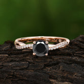 Classic Round Cut Black Onyx Engagement Ring with Twisted Band
